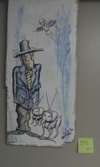 Photo of blue n white fantasy scarecrow painting at aka